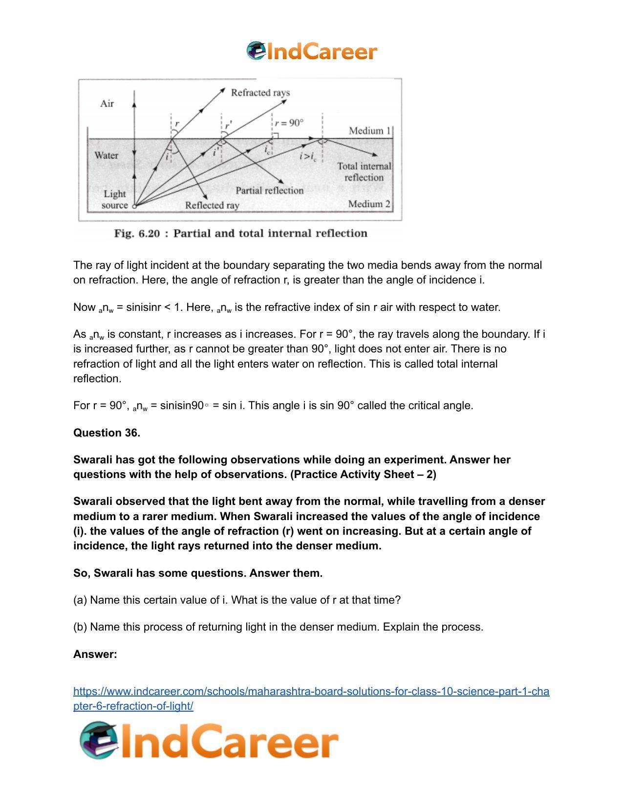 Maharashtra Board Solutions for Class 10- Science (Part 1): Chapter 6- Refraction of Light - Page 47