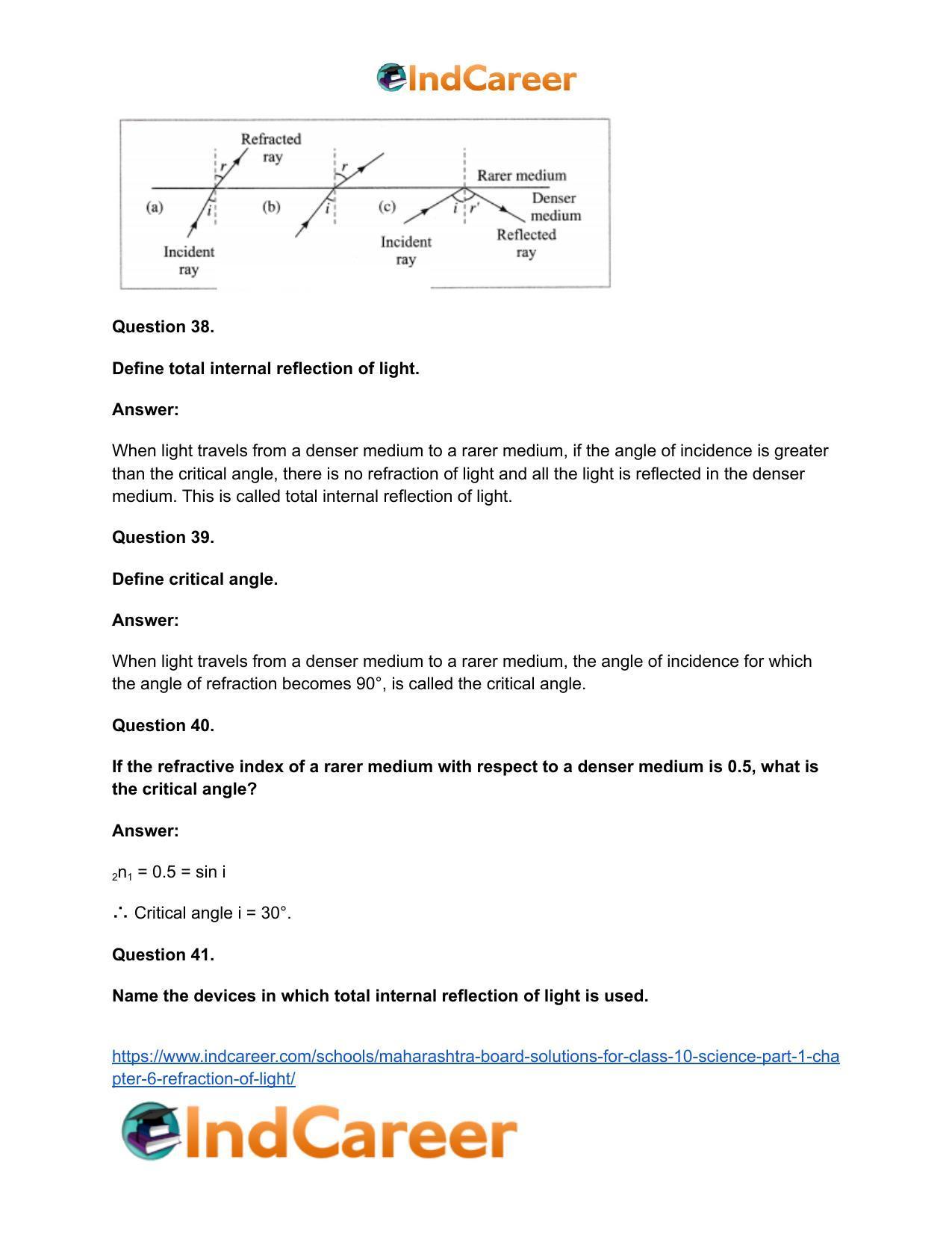 Maharashtra Board Solutions for Class 10- Science (Part 1): Chapter 6- Refraction of Light - Page 49