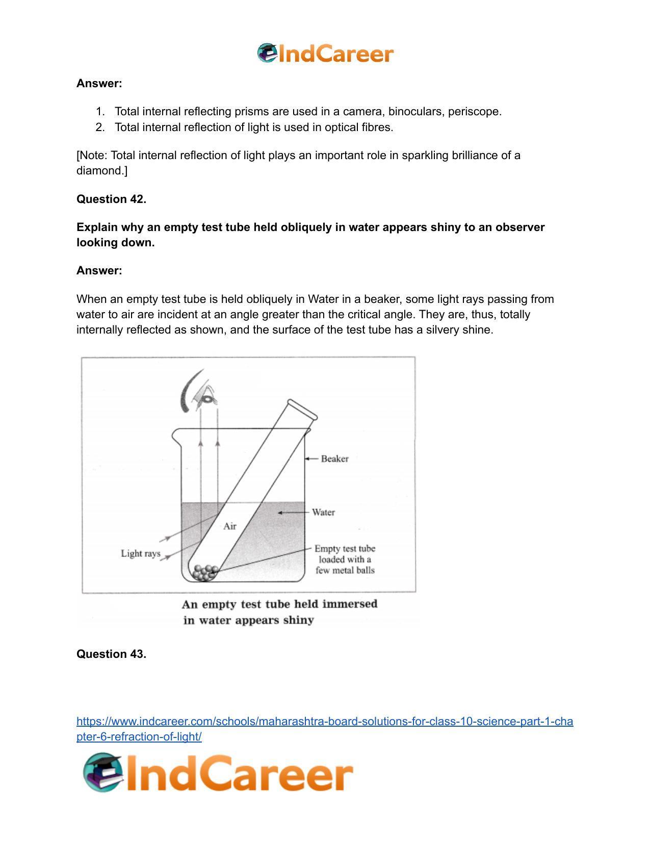 Maharashtra Board Solutions for Class 10- Science (Part 1): Chapter 6- Refraction of Light - Page 50