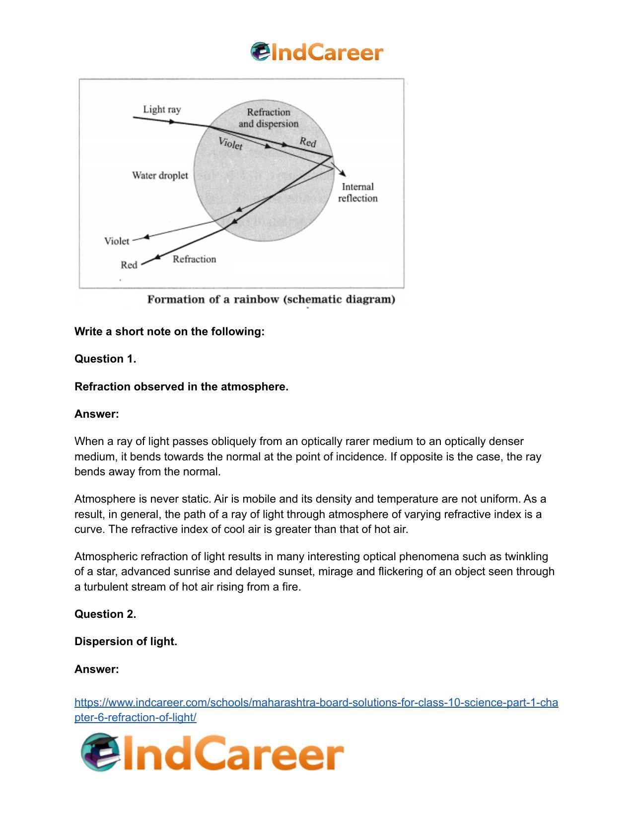 Maharashtra Board Solutions for Class 10- Science (Part 1): Chapter 6- Refraction of Light - Page 52