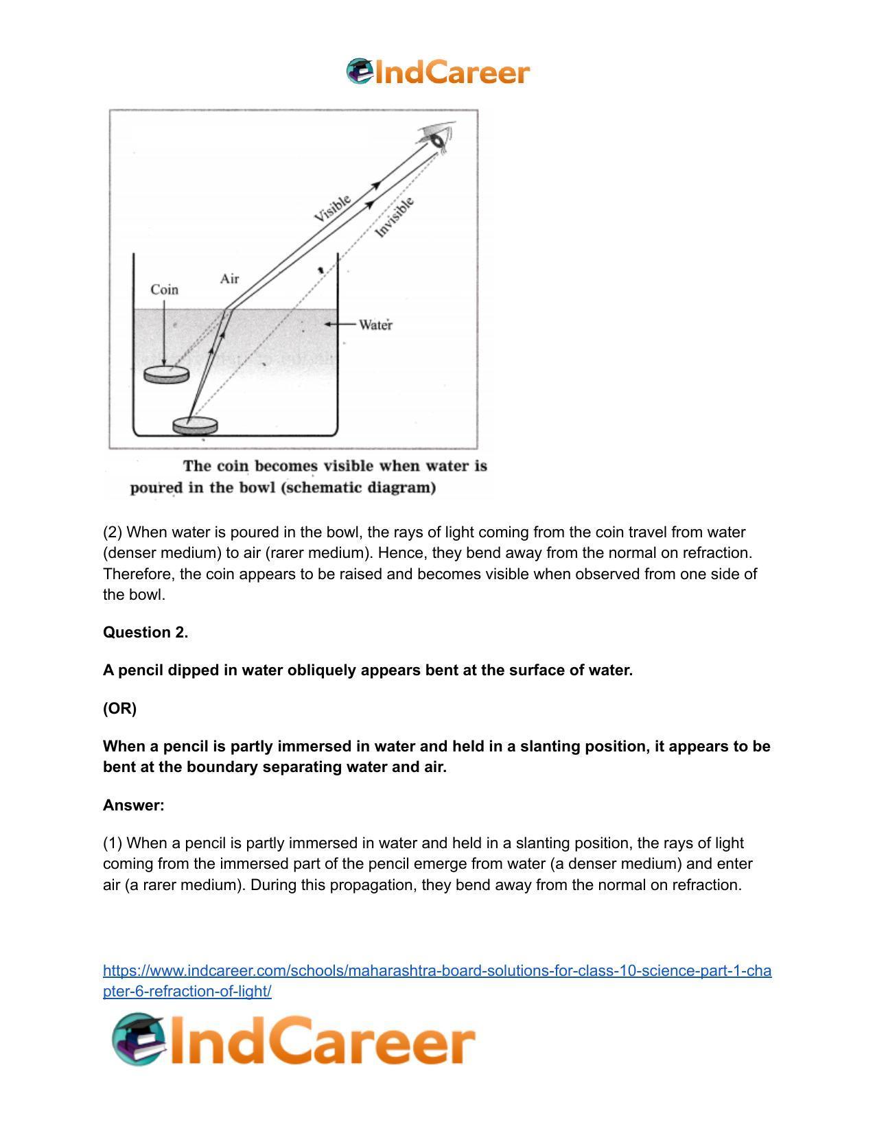 Maharashtra Board Solutions for Class 10- Science (Part 1): Chapter 6- Refraction of Light - Page 54