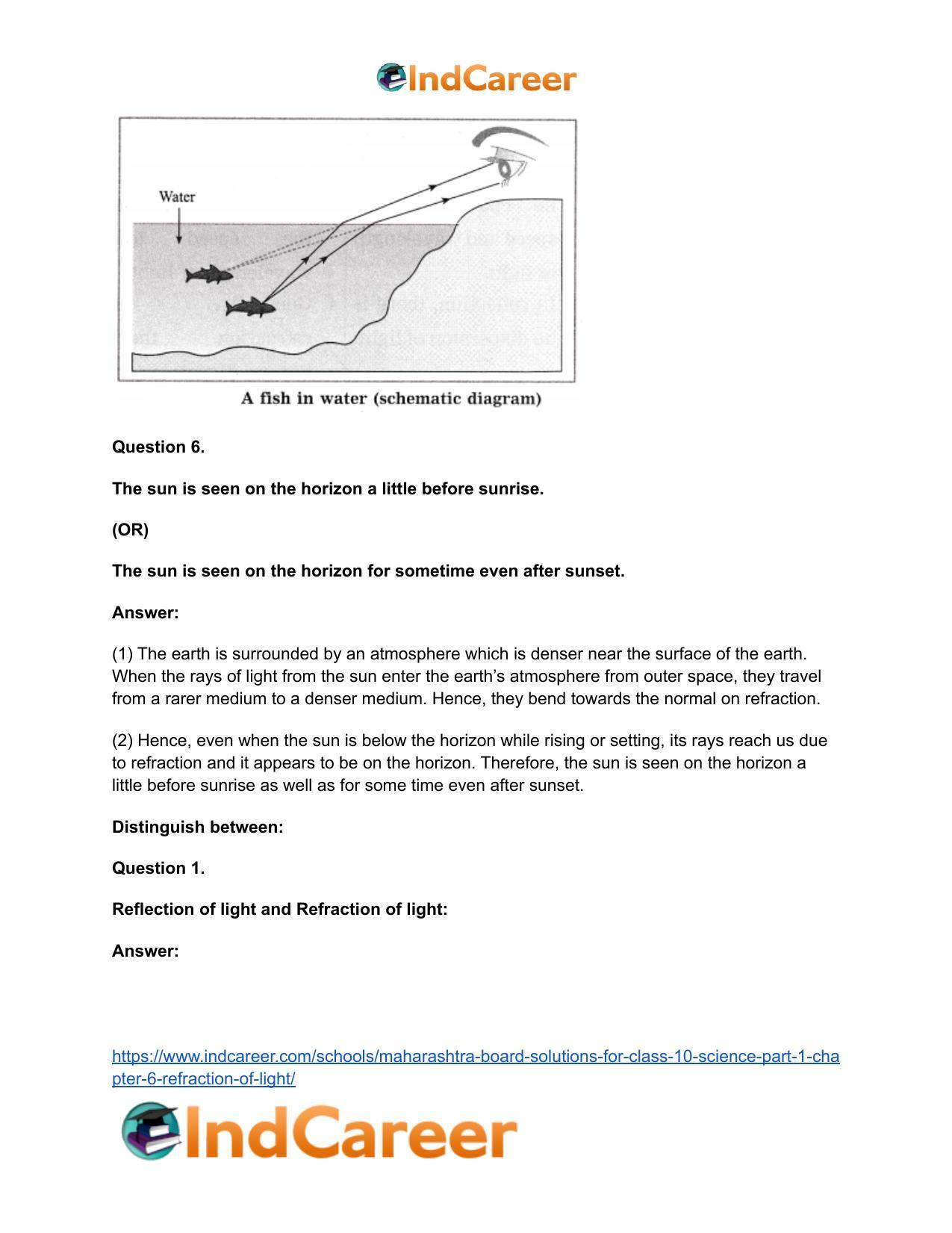 Maharashtra Board Solutions for Class 10- Science (Part 1): Chapter 6- Refraction of Light - Page 58