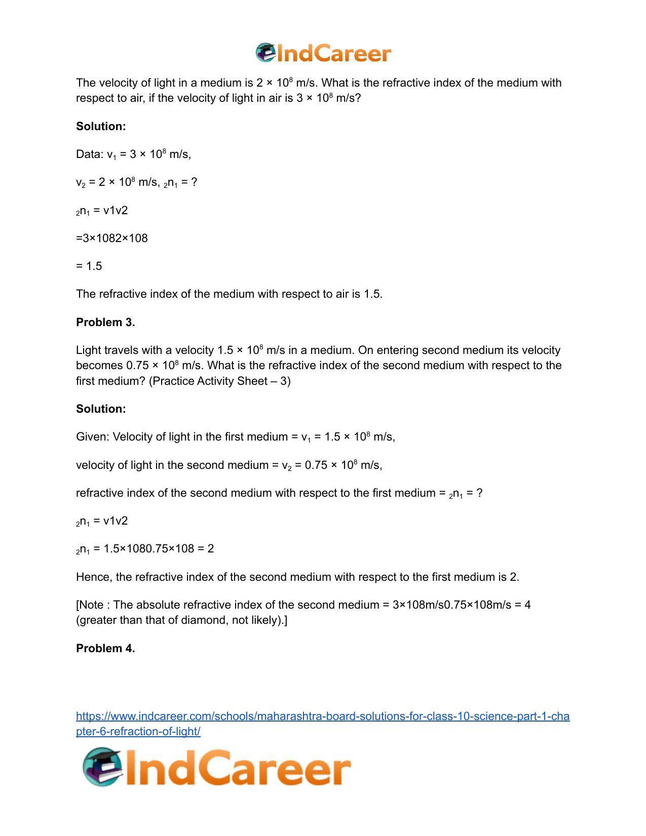 Maharashtra Board Solutions for Class 10- Science (Part 1): Chapter 6- Refraction of Light - Page 61