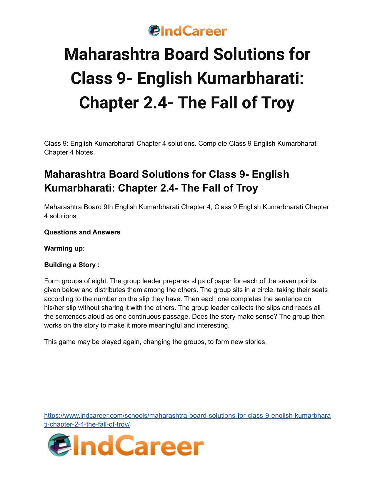 Maharashtra Board Solutions for Class 9- English Kumarbharati: Chapter 2.4- The Fall of Troy - Page 2