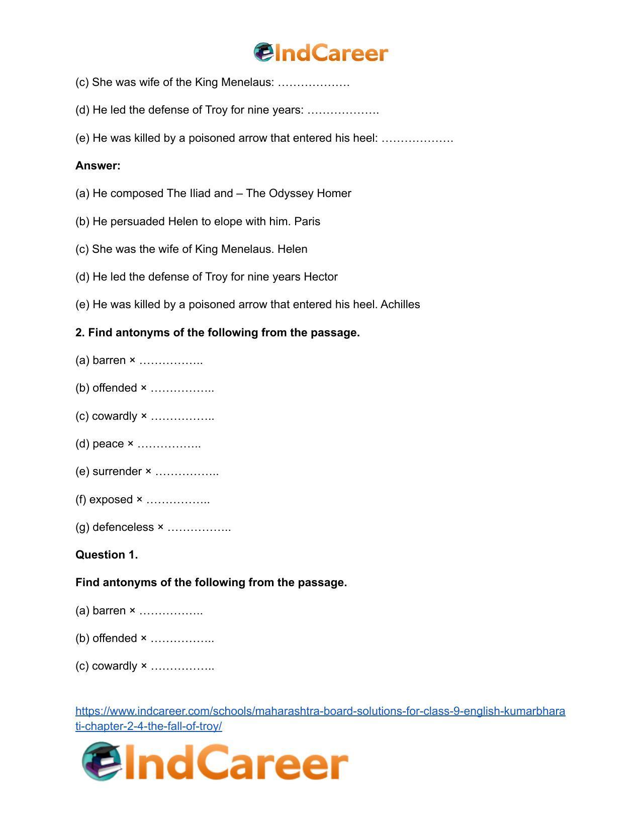 Maharashtra Board Solutions for Class 9- English Kumarbharati: Chapter 2.4- The Fall of Troy - Page 7