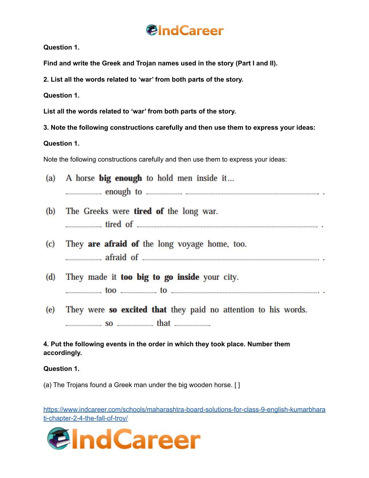Maharashtra Board Solutions for Class 9- English Kumarbharati: Chapter 2.4- The Fall of Troy - Page 15