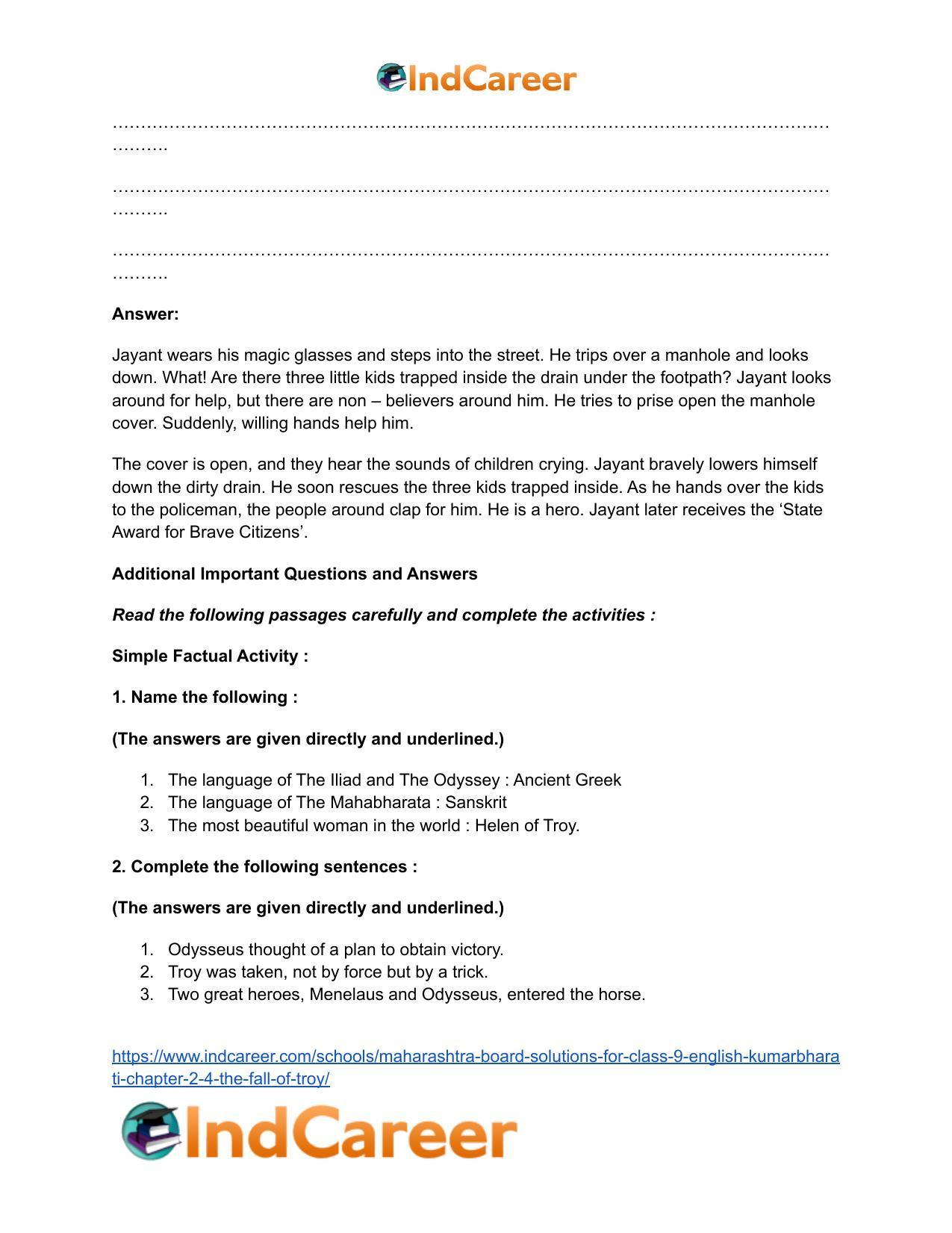 Maharashtra Board Solutions for Class 9- English Kumarbharati: Chapter 2.4- The Fall of Troy - Page 20