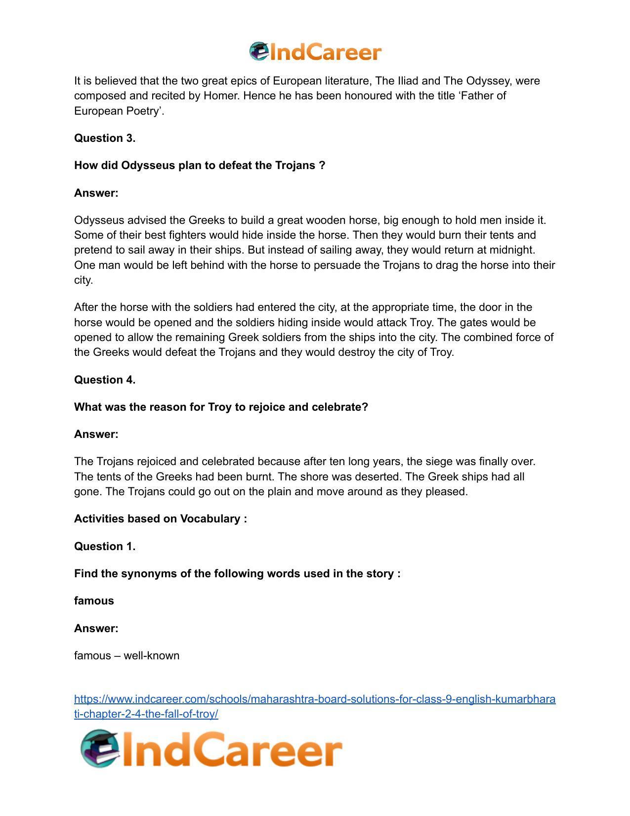 Maharashtra Board Solutions for Class 9- English Kumarbharati: Chapter 2.4- The Fall of Troy - Page 22