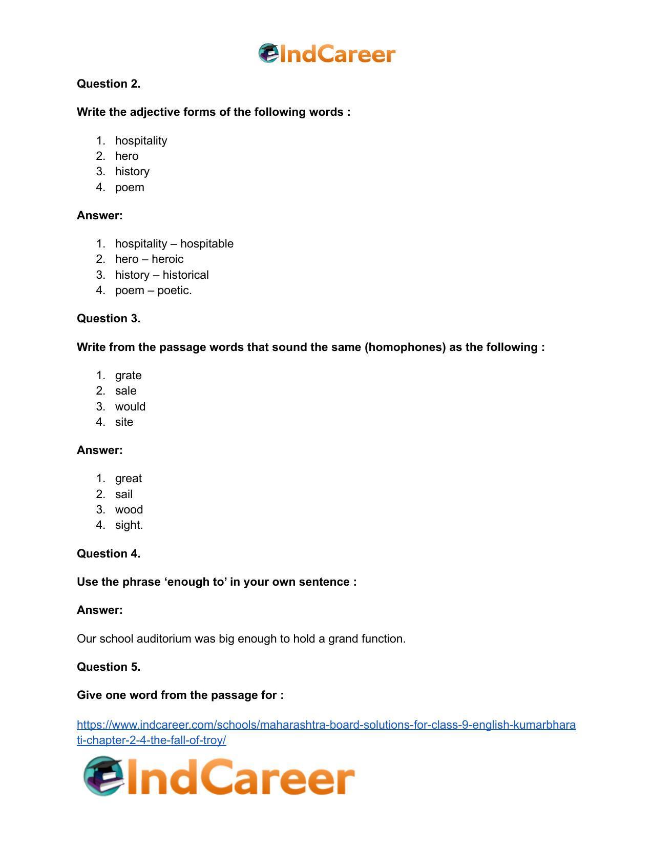 Maharashtra Board Solutions for Class 9- English Kumarbharati: Chapter 2.4- The Fall of Troy - Page 23