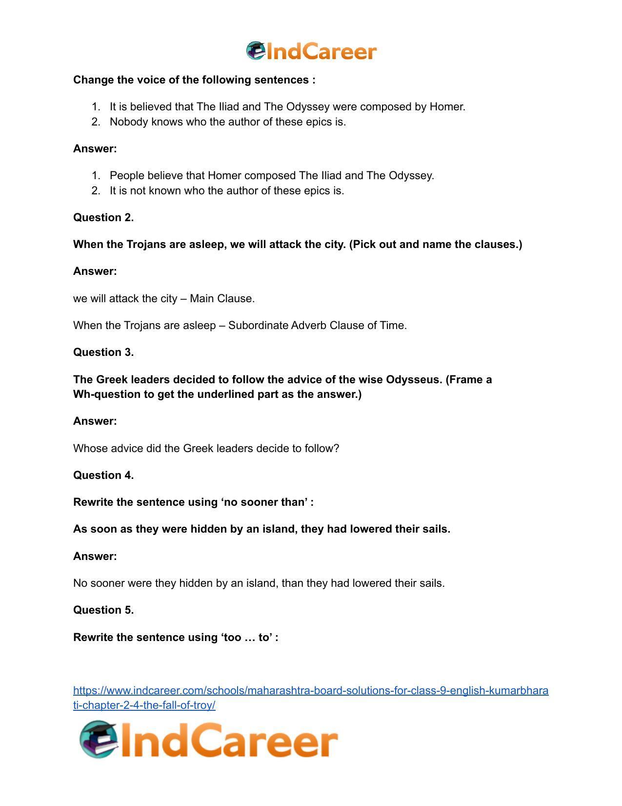 Maharashtra Board Solutions for Class 9- English Kumarbharati: Chapter 2.4- The Fall of Troy - Page 25