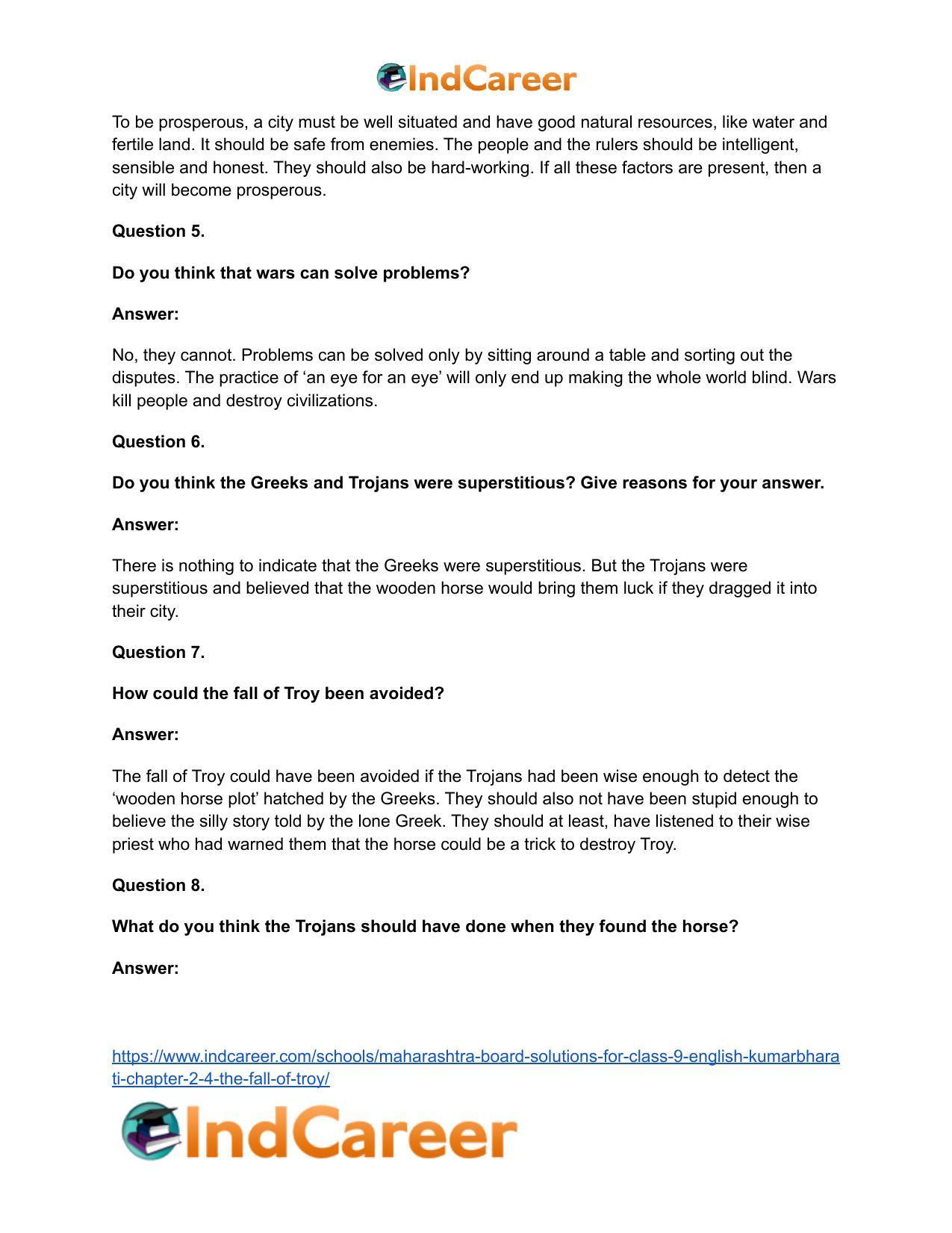 Maharashtra Board Solutions for Class 9- English Kumarbharati: Chapter 2.4- The Fall of Troy - Page 27