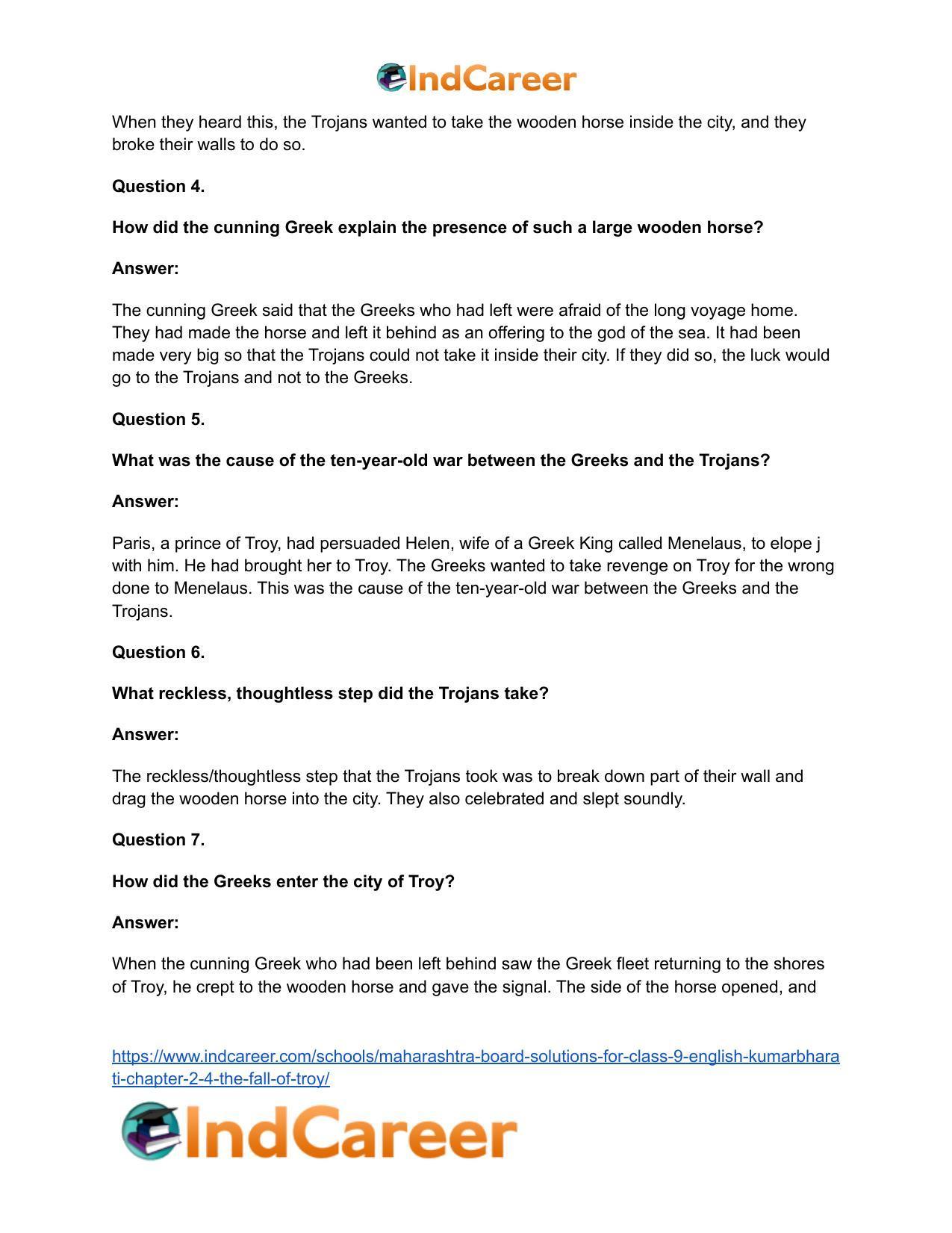 Maharashtra Board Solutions for Class 9- English Kumarbharati: Chapter 2.4- The Fall of Troy - Page 29