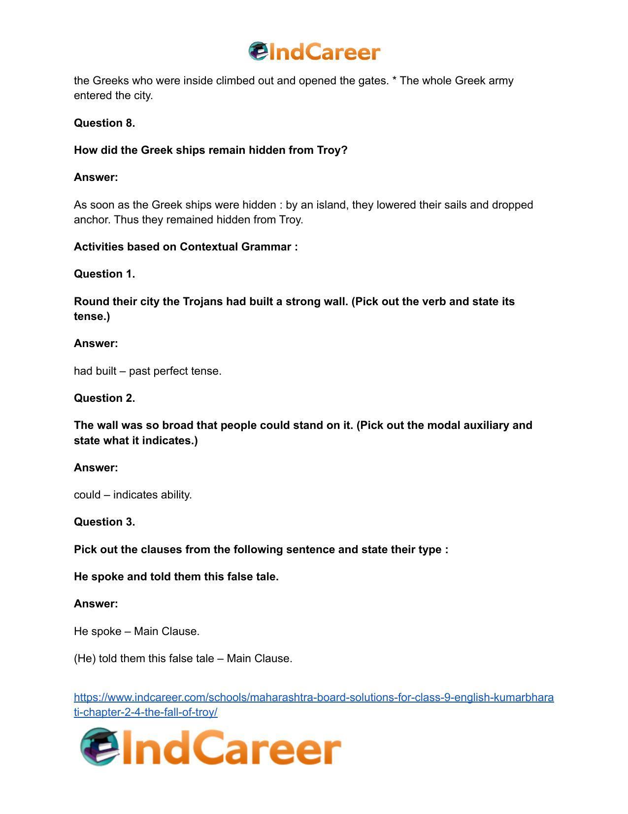Maharashtra Board Solutions for Class 9- English Kumarbharati: Chapter 2.4- The Fall of Troy - Page 30
