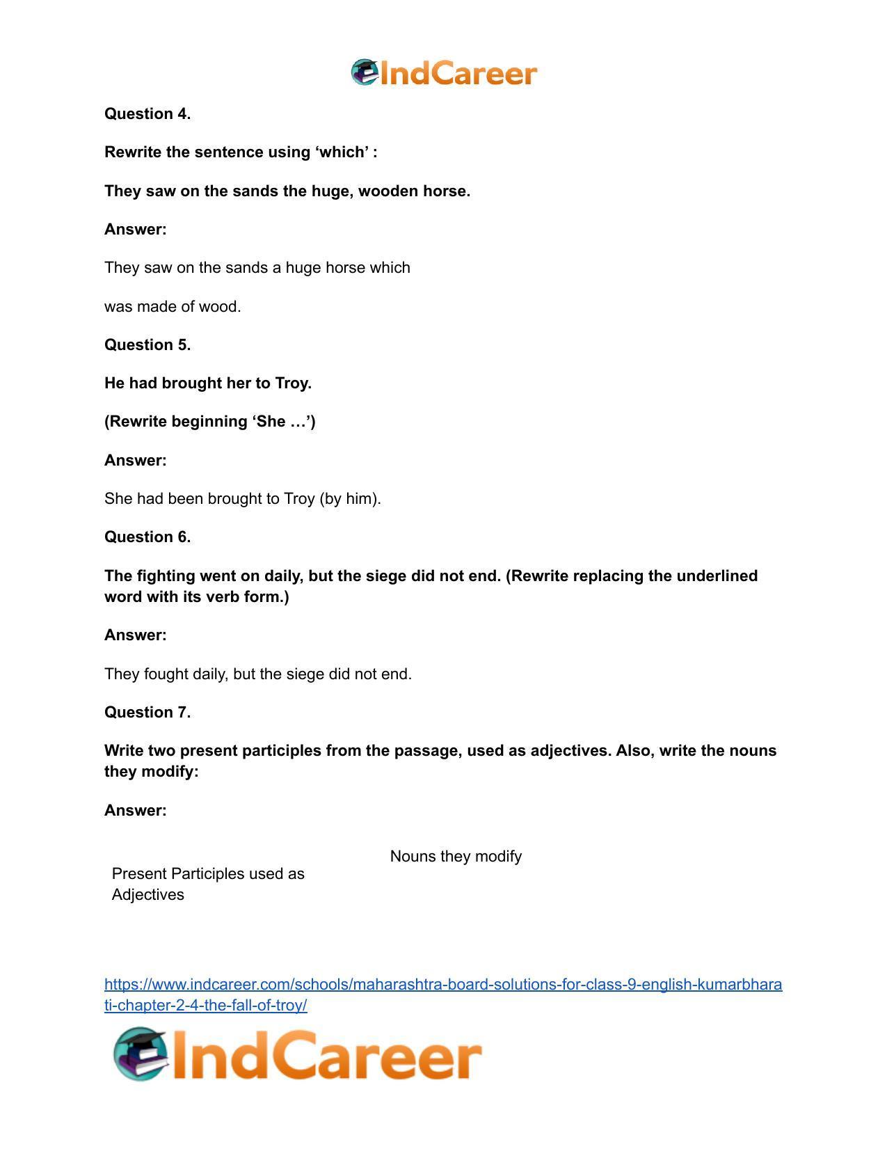 Maharashtra Board Solutions for Class 9- English Kumarbharati: Chapter 2.4- The Fall of Troy - Page 31