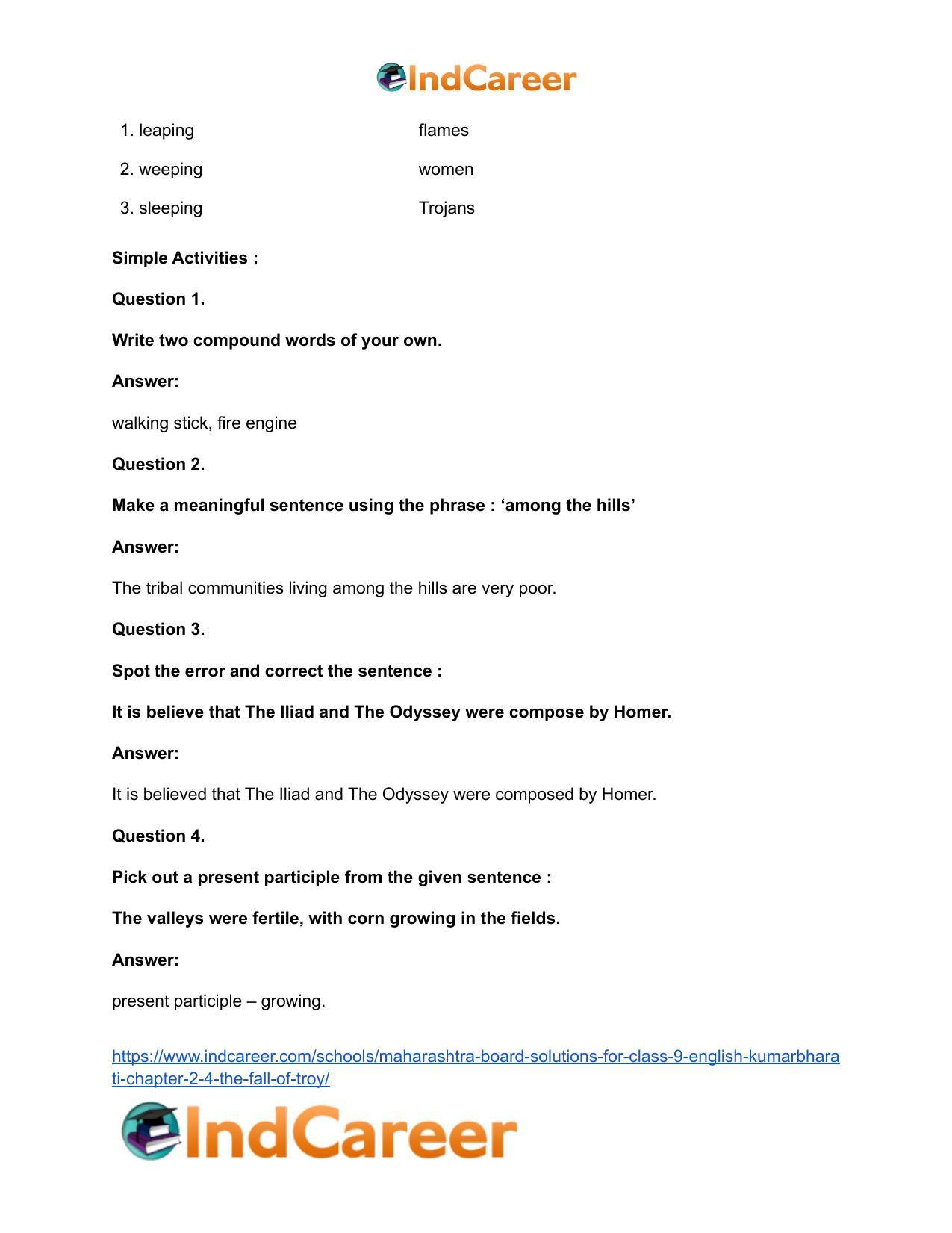 Maharashtra Board Solutions for Class 9- English Kumarbharati: Chapter 2.4- The Fall of Troy - Page 32