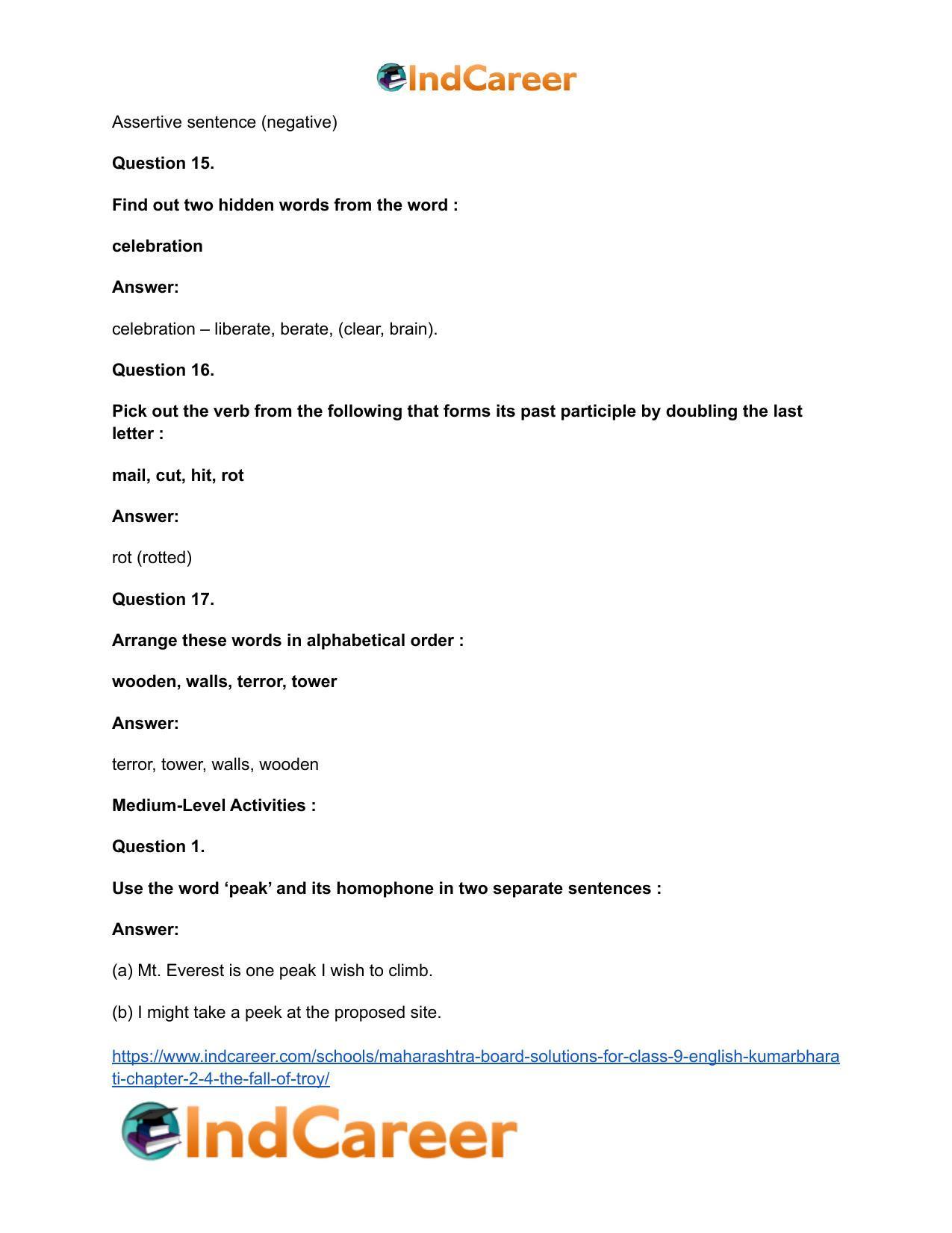 Maharashtra Board Solutions for Class 9- English Kumarbharati: Chapter 2.4- The Fall of Troy - Page 35
