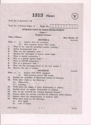 AP Inter 1st Year Interoduction to Child Development-I (New) March-2019-Vocational Question Paper