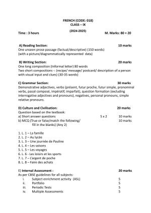 CBSE Class IX & X French Syllabus