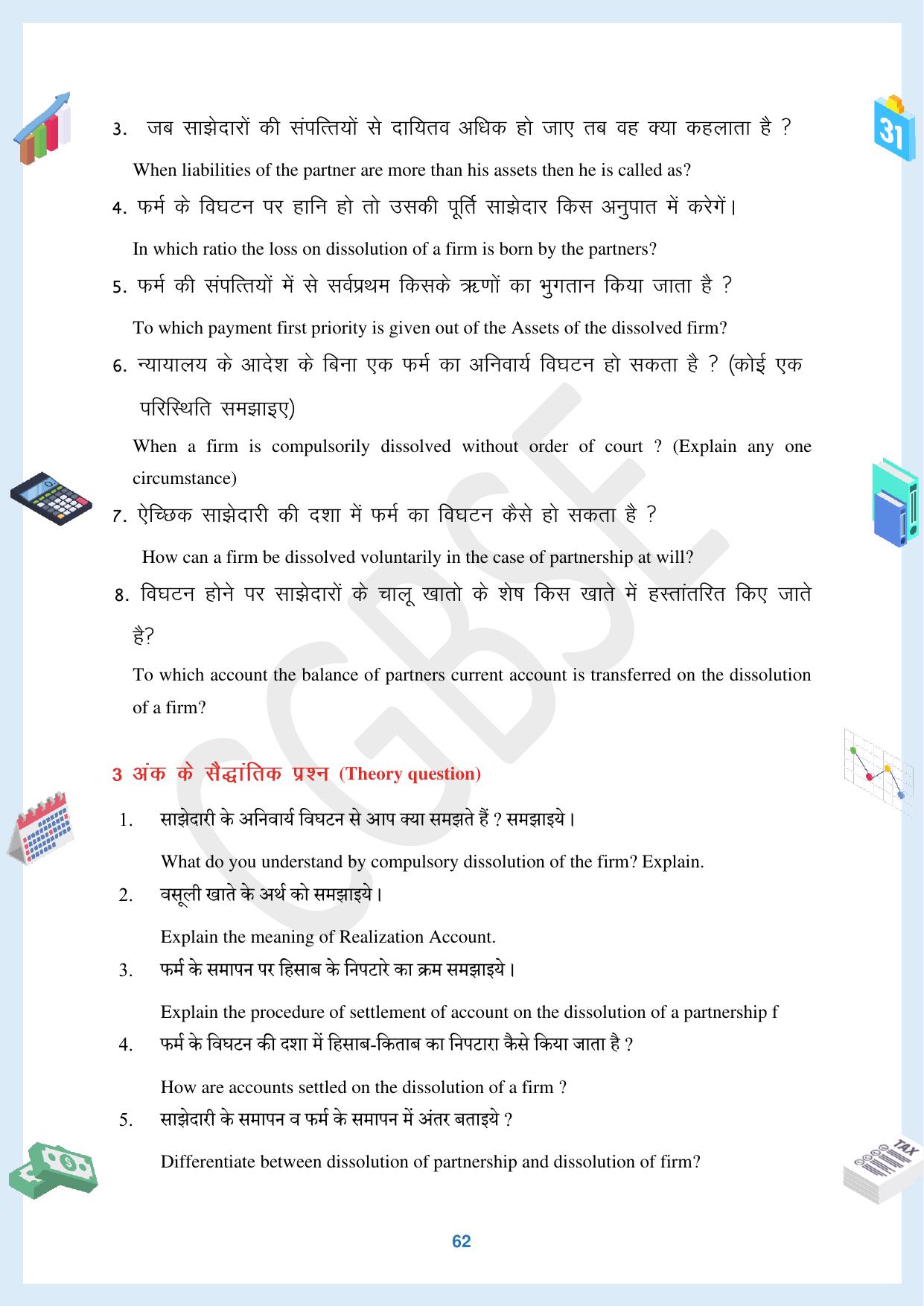 CGBSE Board Class 12 Accountancy  लेखाशास्त्र 2023-2024 Question Bank - Page 62