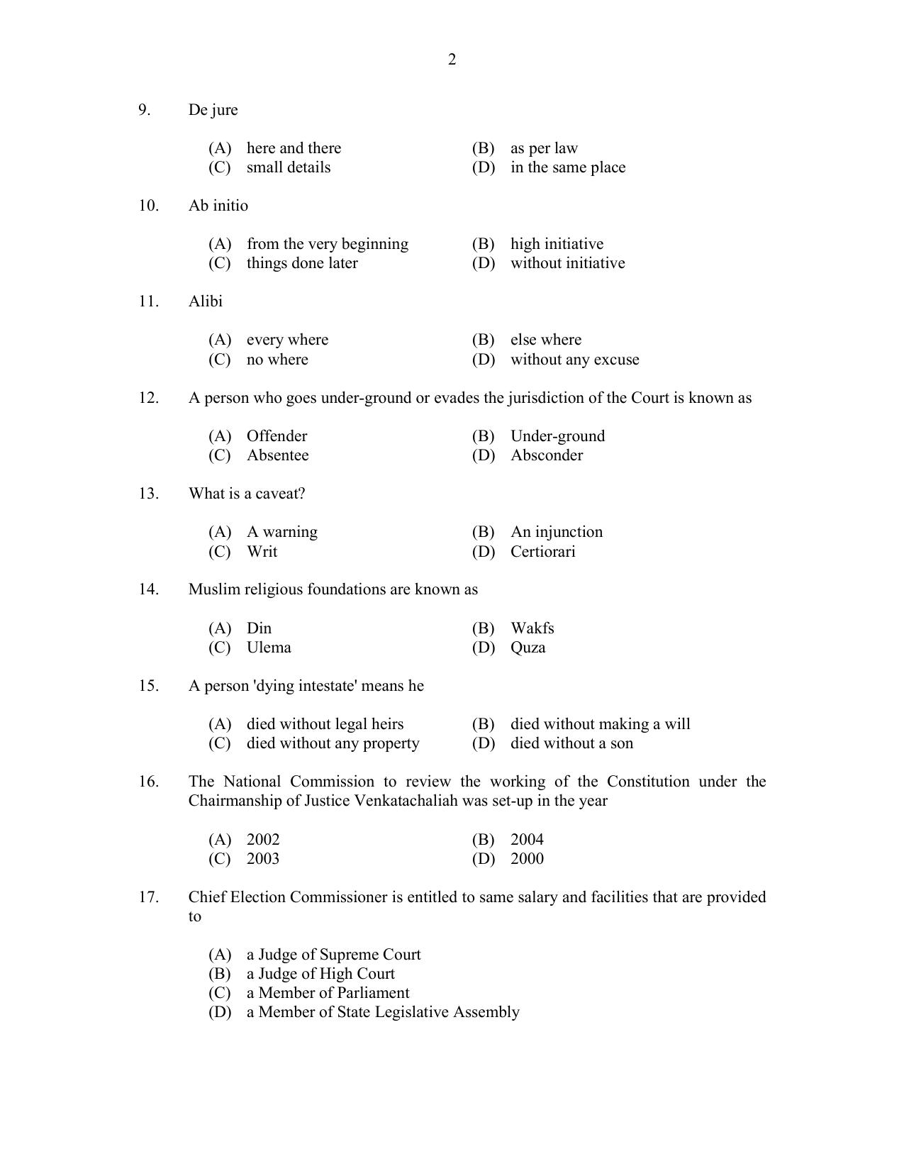 CUSAT CAT 2017 5 Year LL.B Question Paper - Page 2