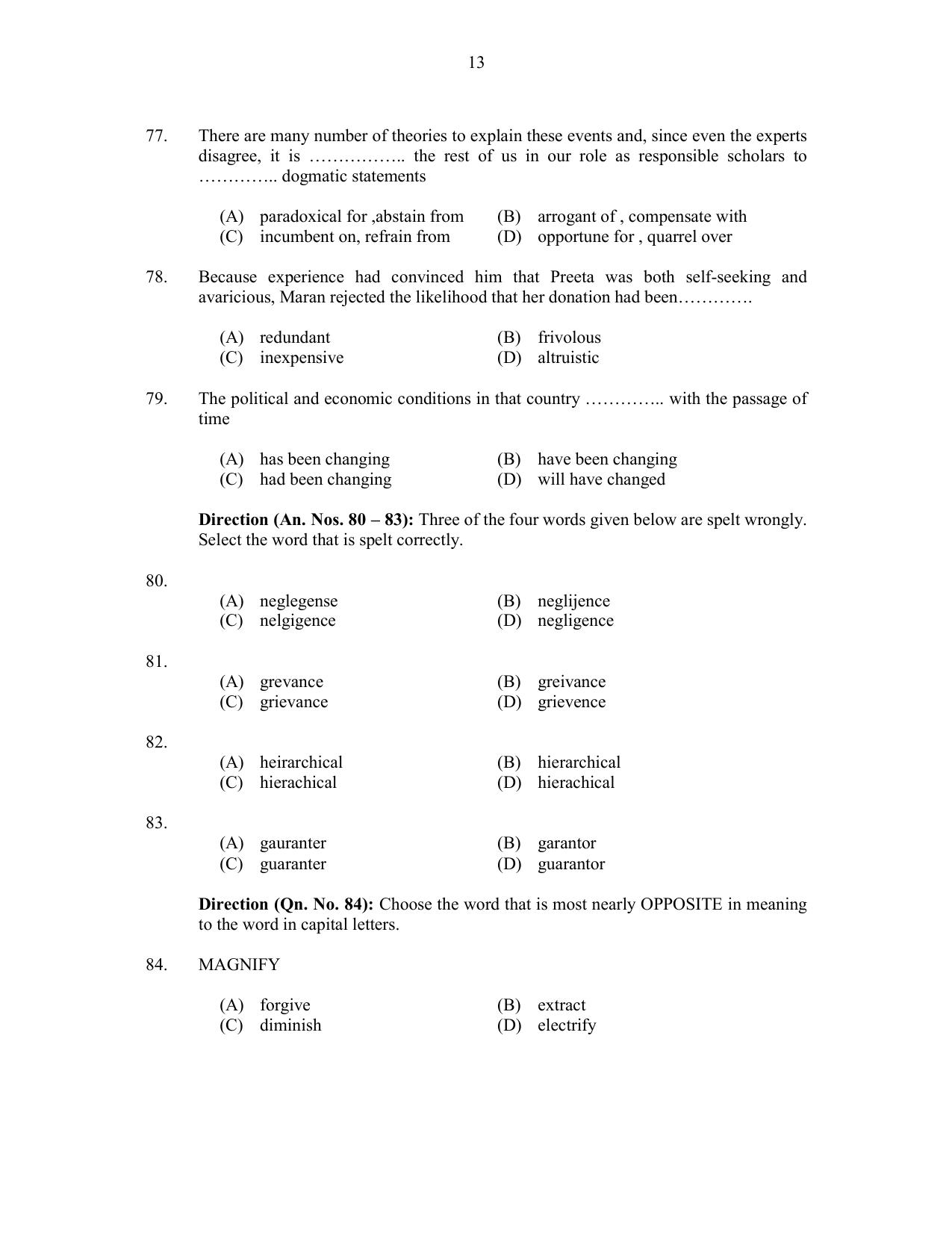 CUSAT CAT 2017 5 Year LL.B Question Paper - Page 13