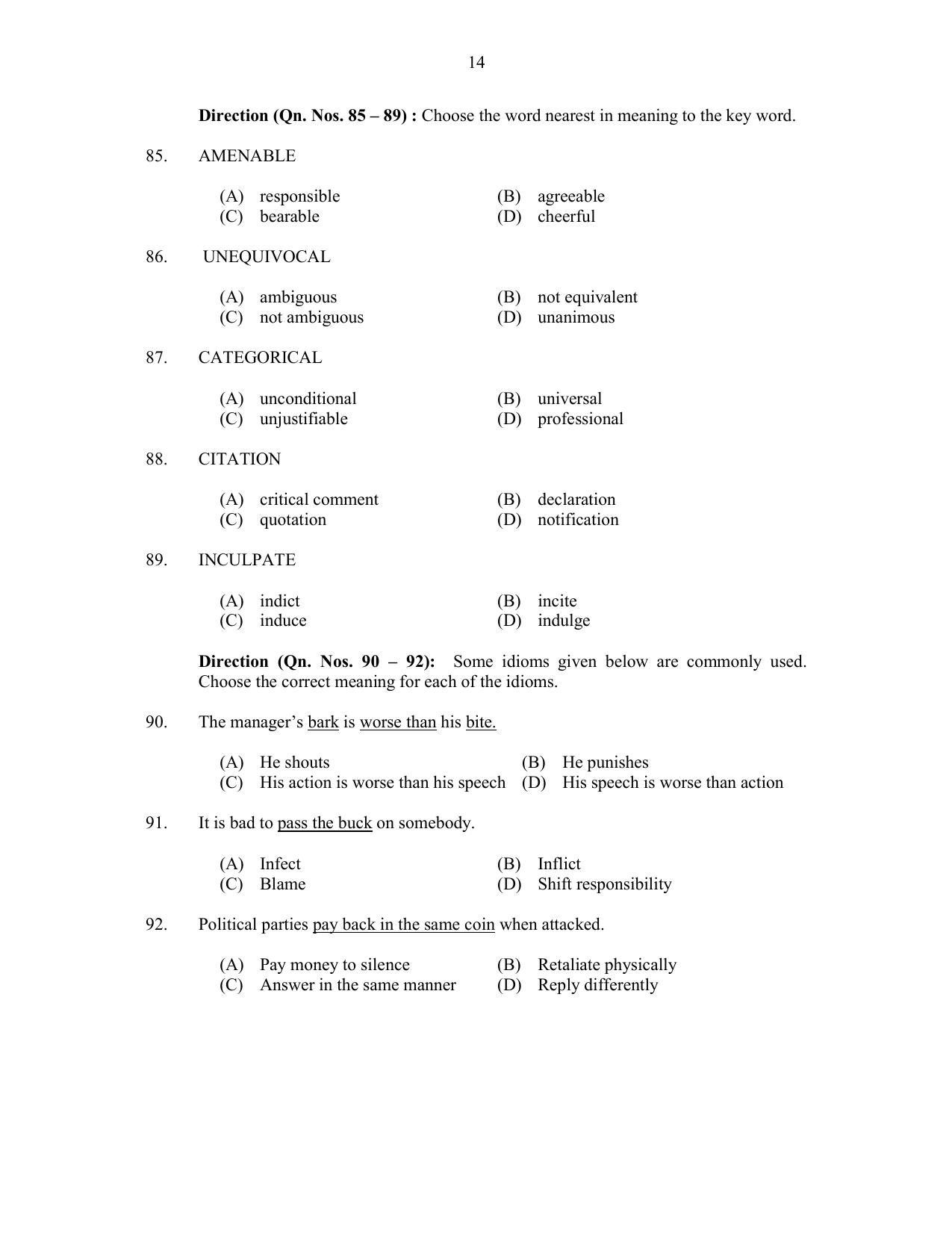 CUSAT CAT 2017 5 Year LL.B Question Paper - Page 14