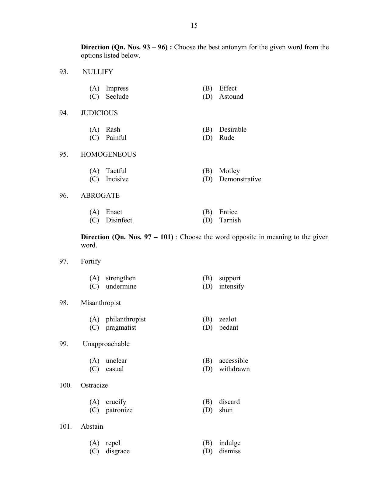 CUSAT CAT 2017 5 Year LL.B Question Paper - Page 15