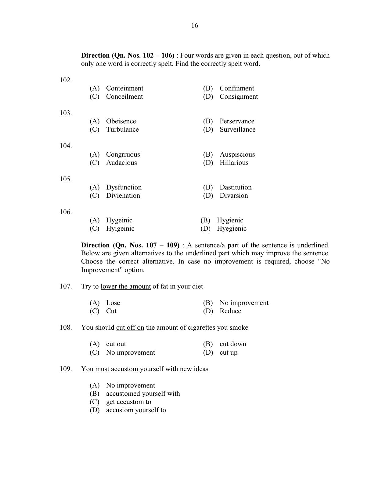 CUSAT CAT 2017 5 Year LL.B Question Paper - Page 16