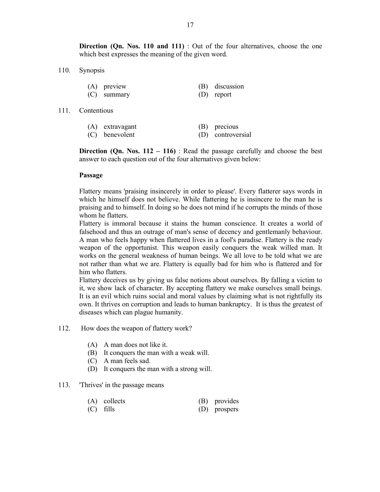 CUSAT CAT 2017 5 Year LL.B Question Paper - Page 17