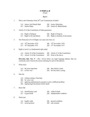 CUSAT CAT 2017 5 Year LL.B Question Paper