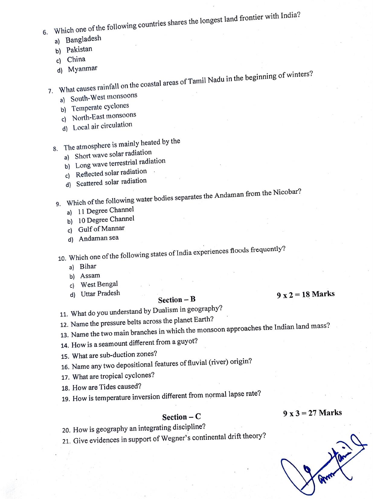 JKBOSE Class 11 Geography Model Question Paper - Page 2