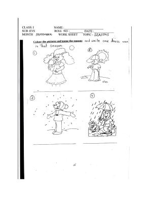 Worksheet for Class 1 EVS Seasons Assignment 2