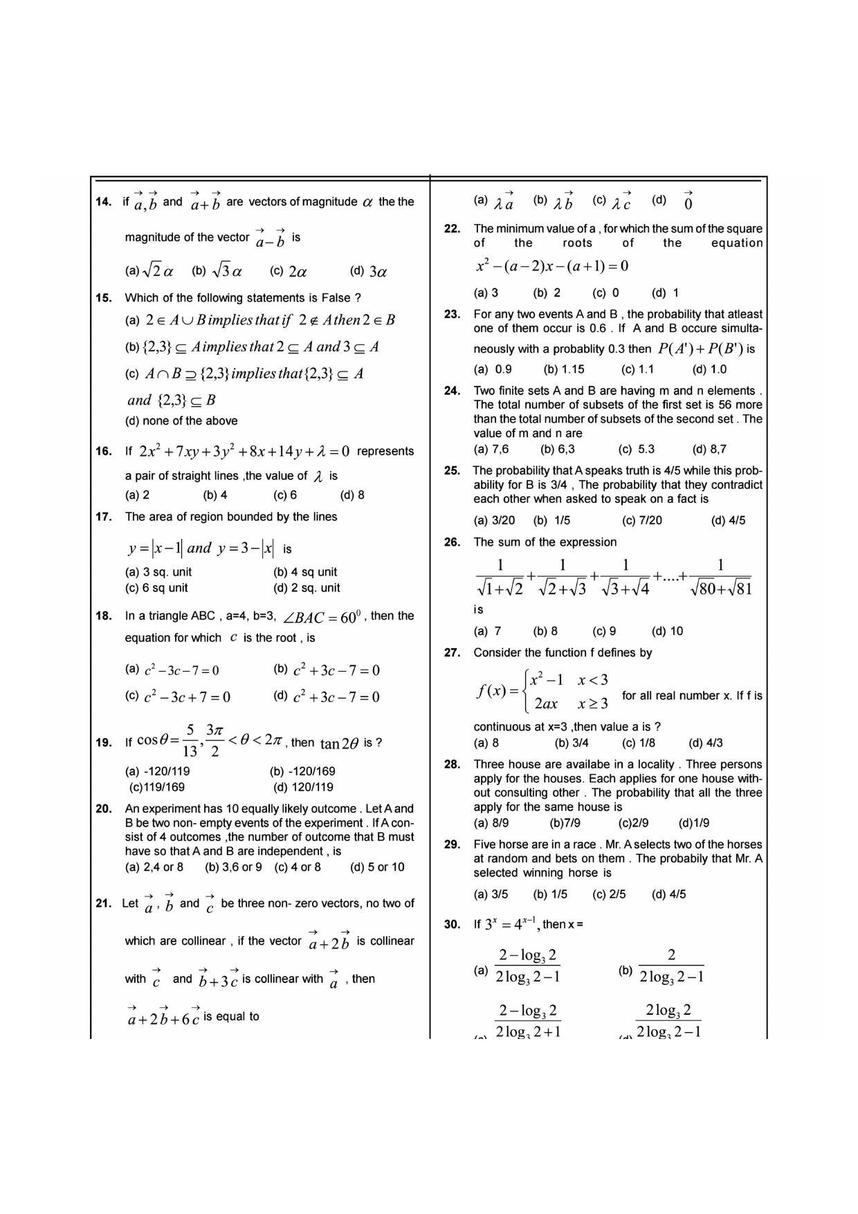 NIMCET 2016 Question Paper - Page 2