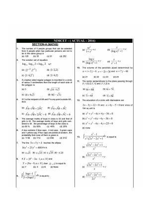 NIMCET 2016 Question Paper