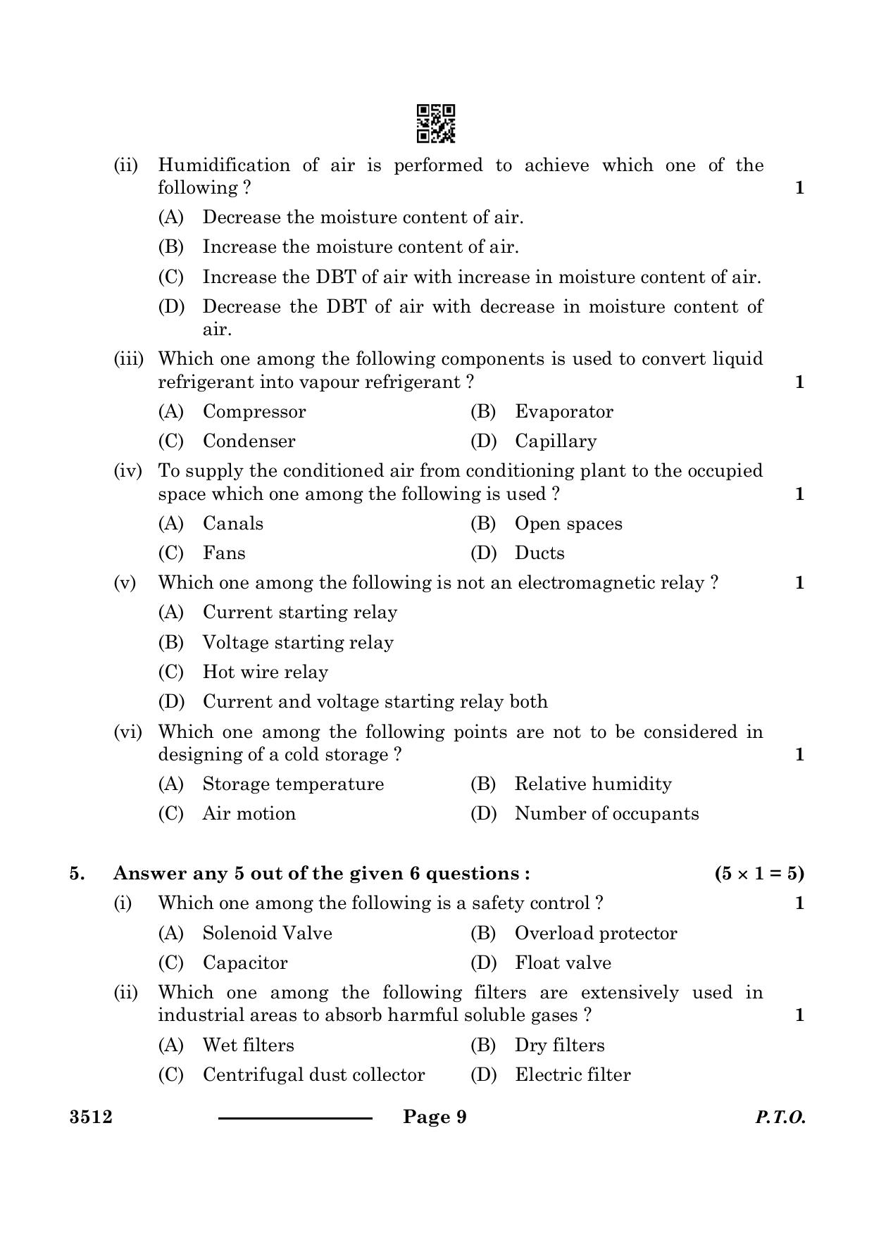 CBSE Class 12 Air-Conditioning & Refrigeration 2024 Question Paper - Page 9