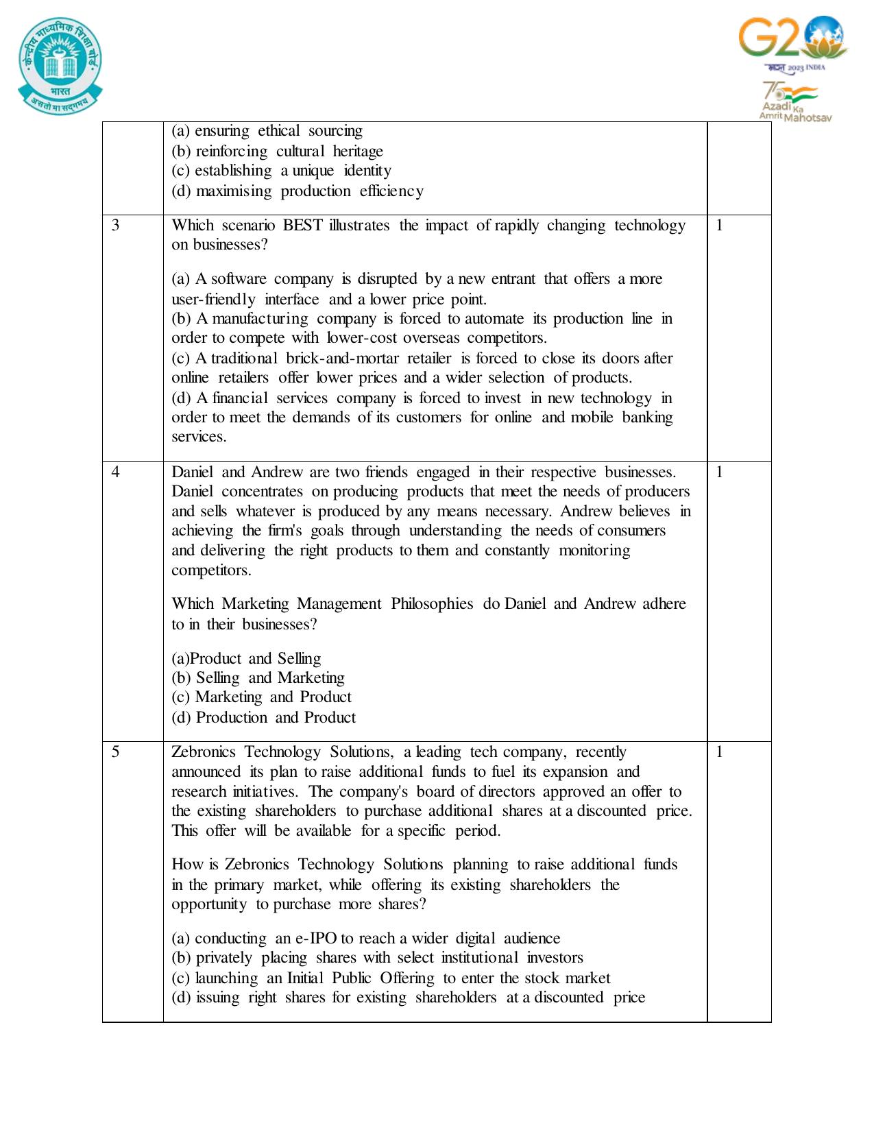 CBSE Class 12 Business Studies SET 1 Practice Questions 2023-24  - Page 2