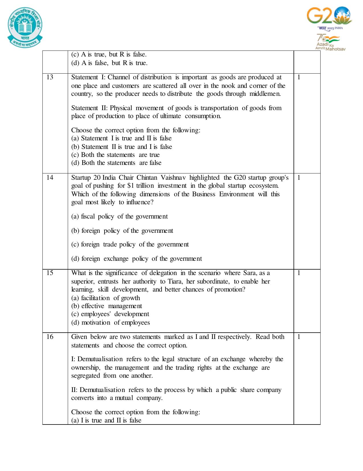 CBSE Class 12 Business Studies SET 1 Practice Questions 2023-24  - Page 5