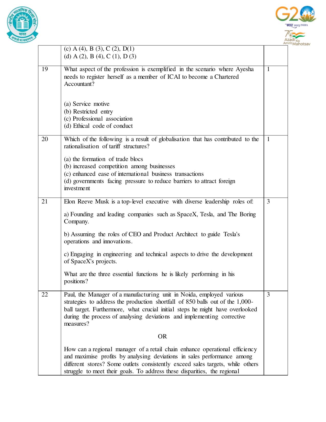 CBSE Class 12 Business Studies SET 1 Practice Questions 2023-24  - Page 7