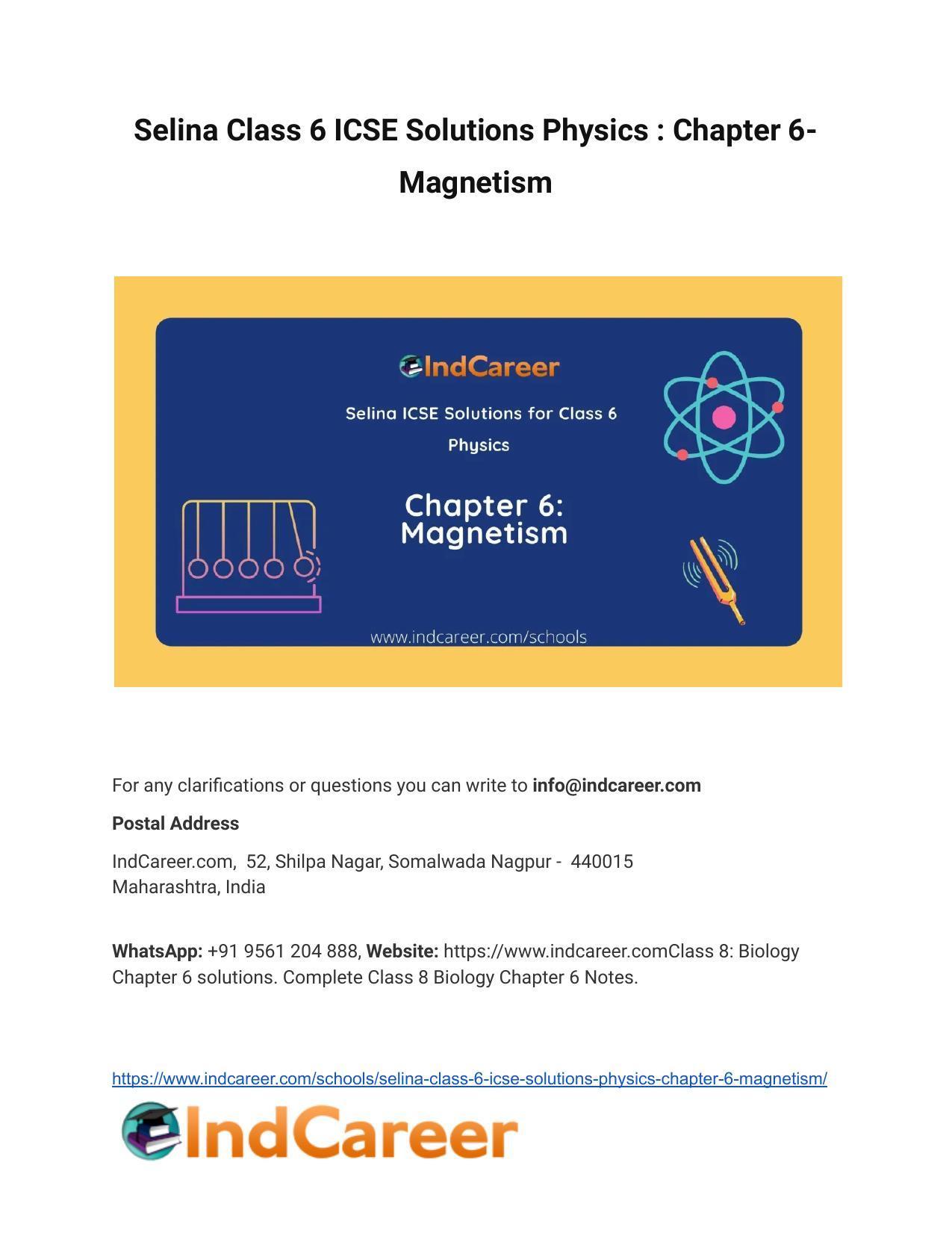 Selina Class 6 ICSE Solutions Physics : Chapter 6- Magnetism - Page 1