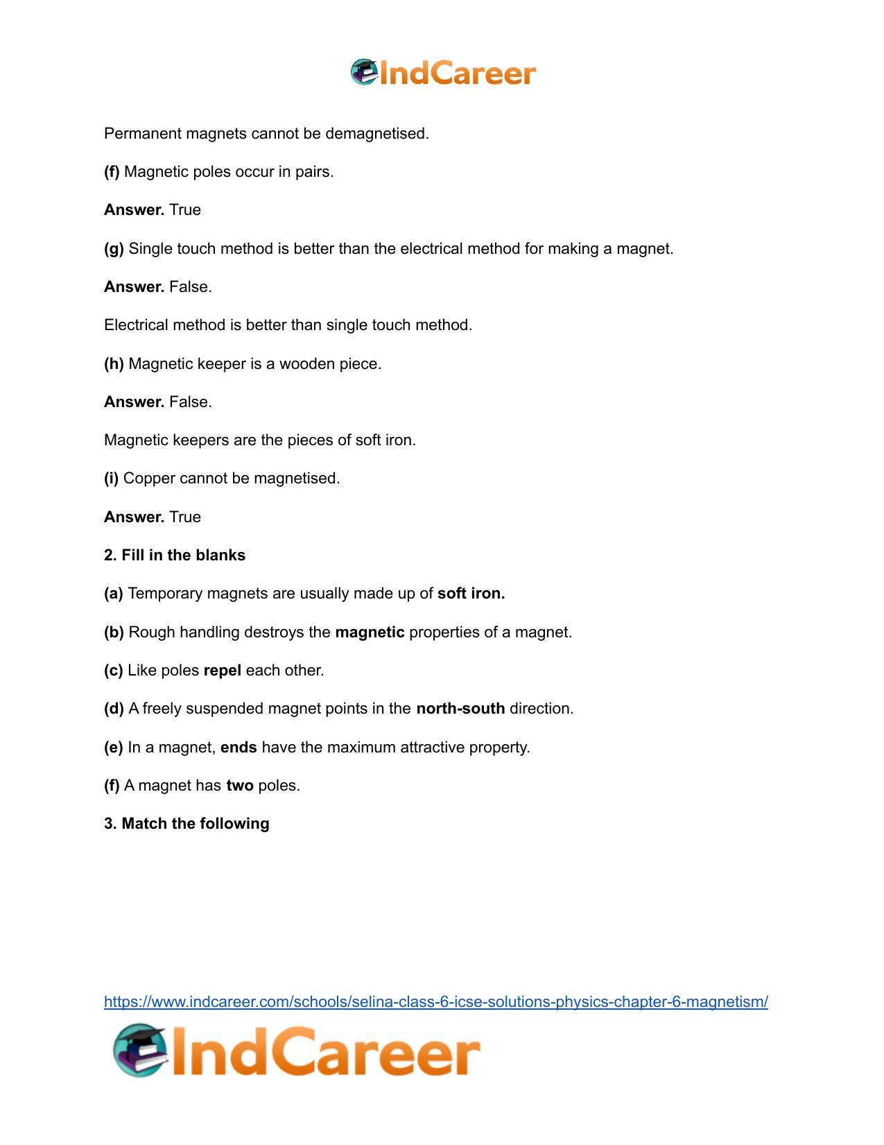 Selina Class 6 ICSE Solutions Physics : Chapter 6- Magnetism - Page 3