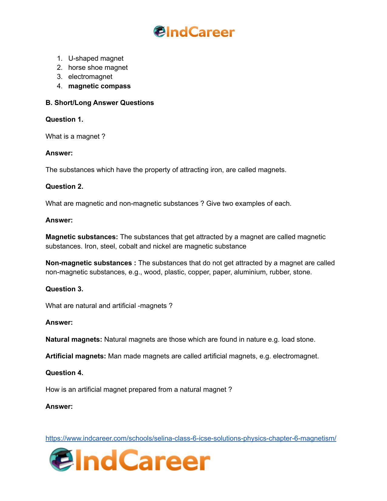 Selina Class 6 ICSE Solutions Physics : Chapter 6- Magnetism - Page 5