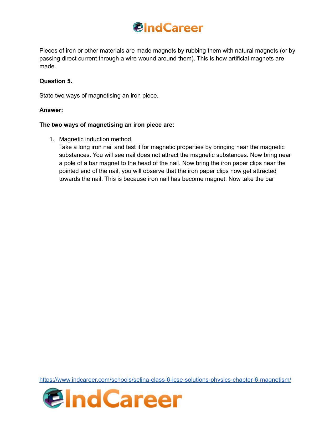 Selina Class 6 ICSE Solutions Physics : Chapter 6- Magnetism - Page 6