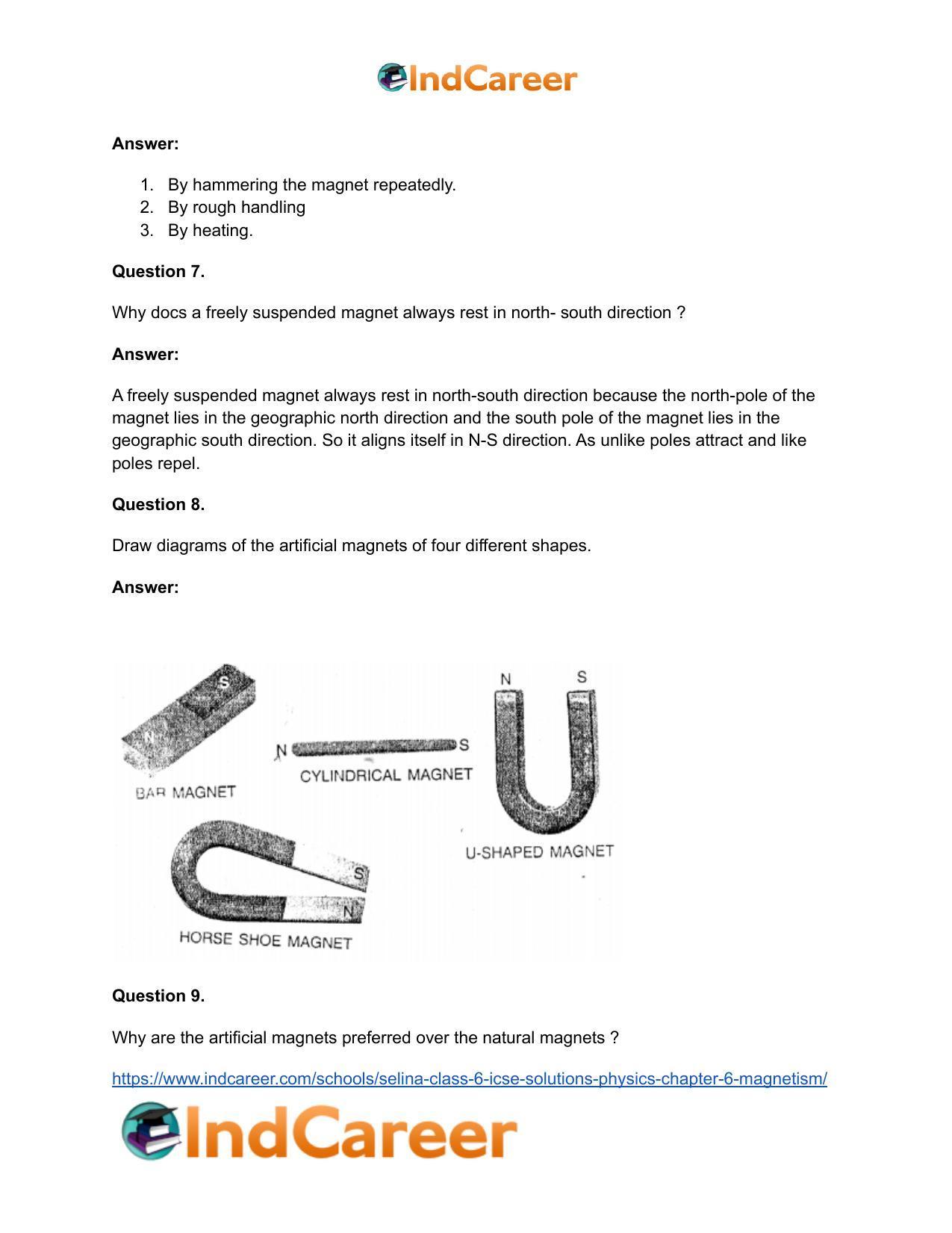 Selina Class 6 ICSE Solutions Physics : Chapter 6- Magnetism - Page 8