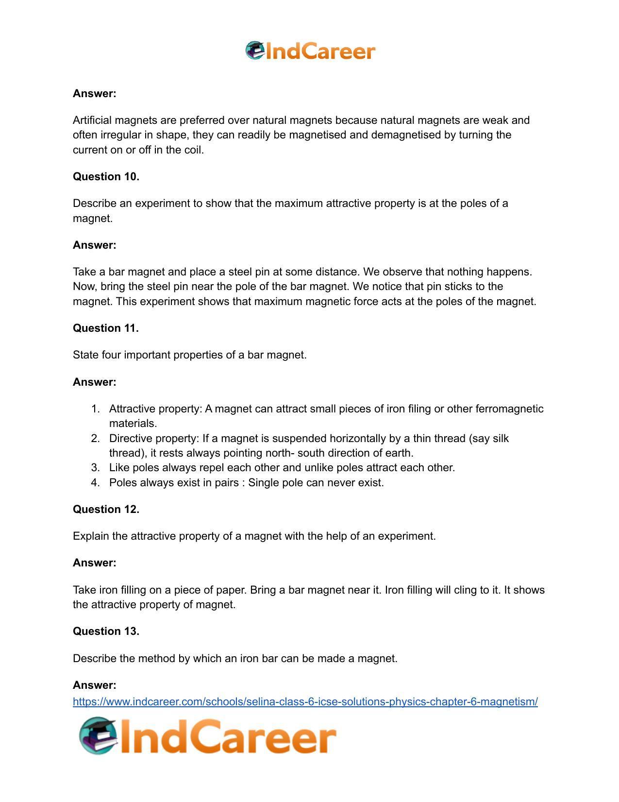 Selina Class 6 ICSE Solutions Physics : Chapter 6- Magnetism - Page 9