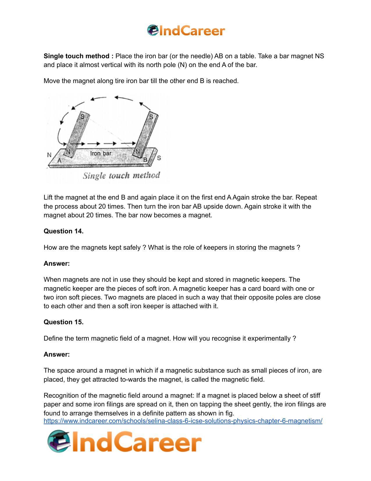 Selina Class 6 ICSE Solutions Physics : Chapter 6- Magnetism - Page 10