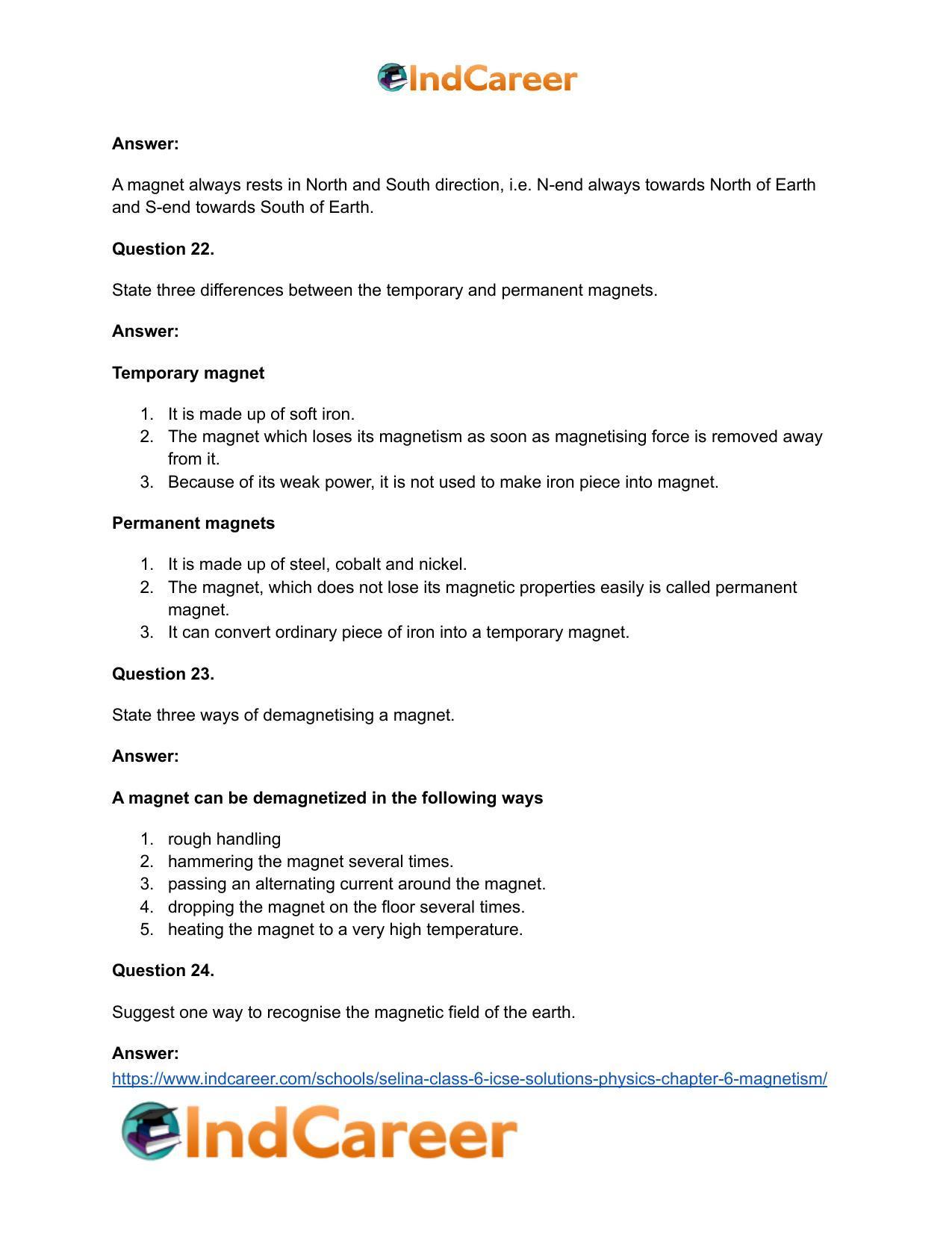 Selina Class 6 ICSE Solutions Physics : Chapter 6- Magnetism - Page 14