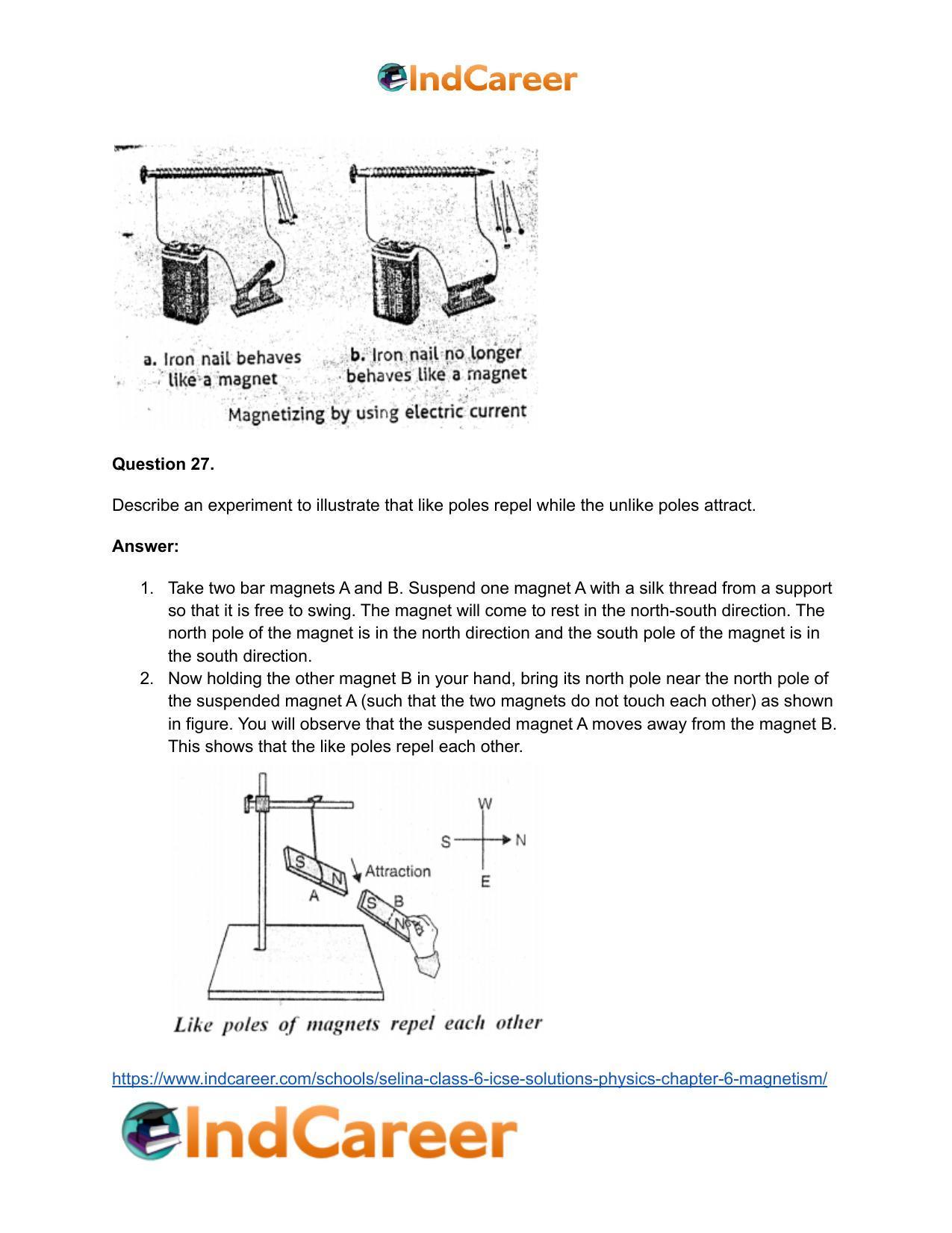 Selina Class 6 ICSE Solutions Physics : Chapter 6- Magnetism - Page 16