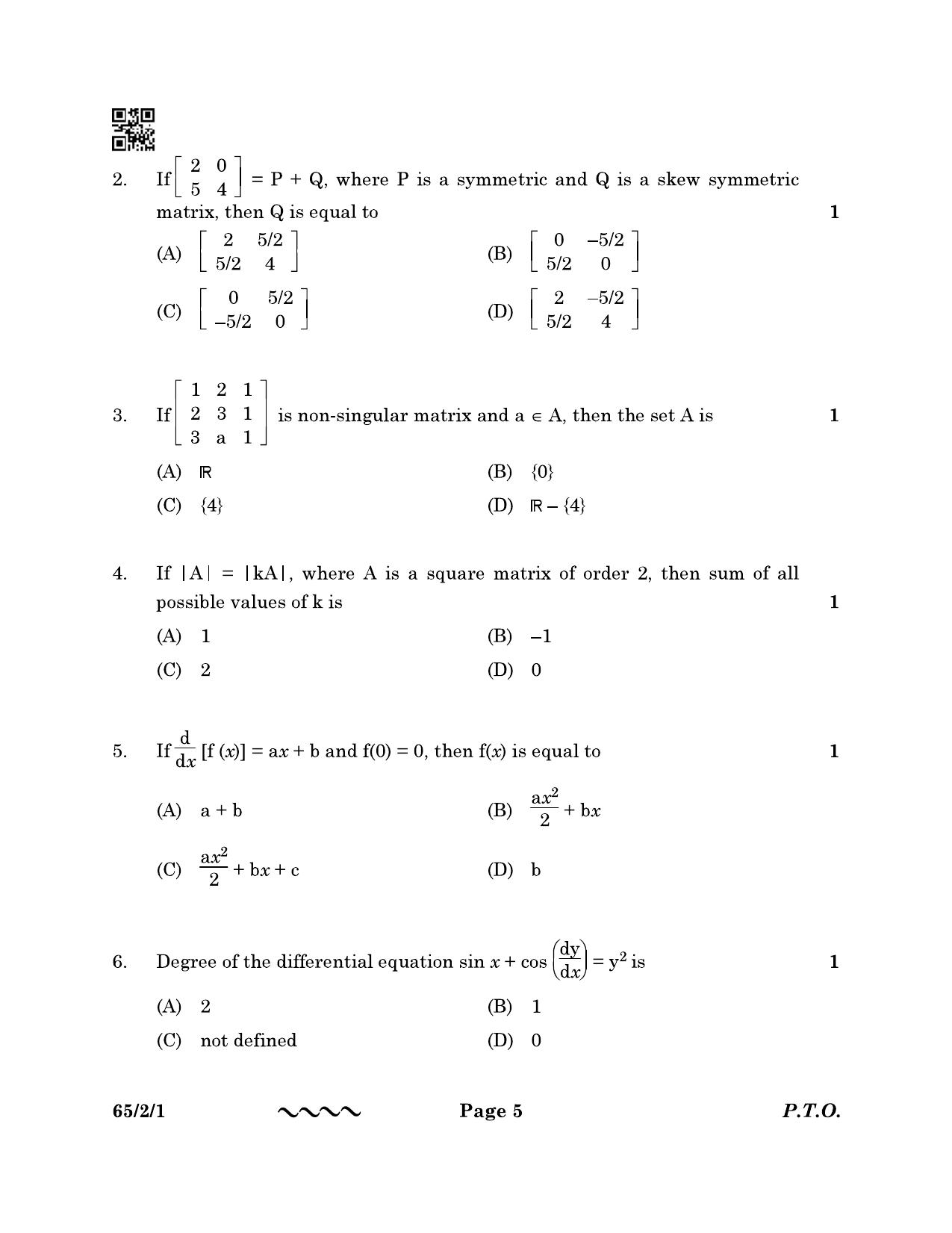 CBSE Class 12 65-2-1 MATHEMATICS 2023 Question Paper - Page 5