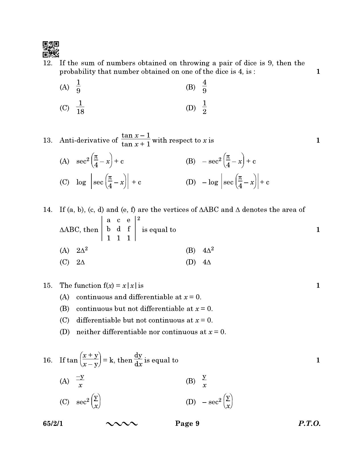 CBSE Class 12 65-2-1 MATHEMATICS 2023 Question Paper - Page 9