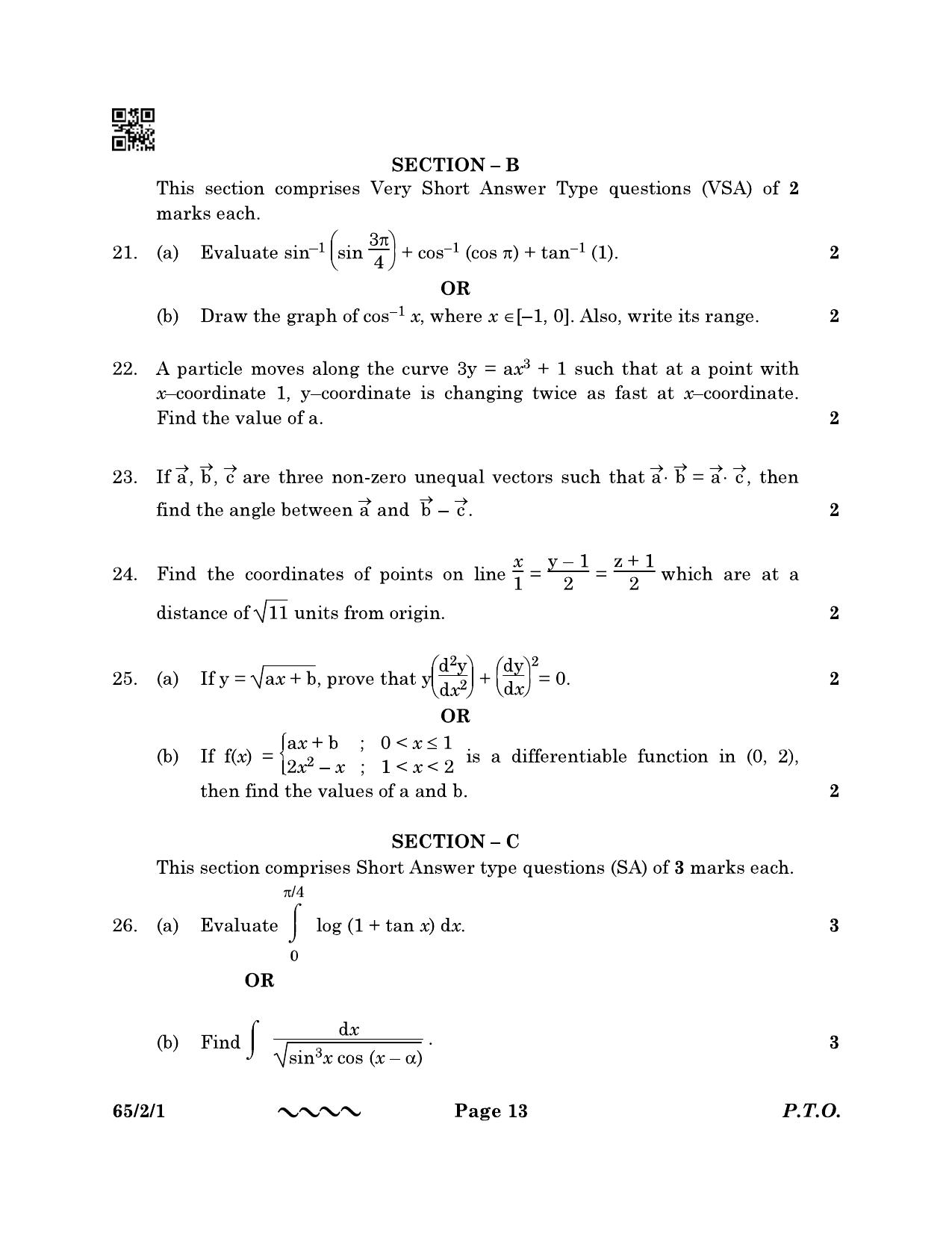 CBSE Class 12 65-2-1 MATHEMATICS 2023 Question Paper - Page 13